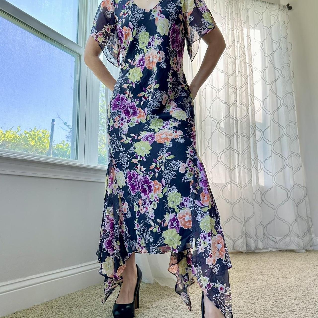 (取寄) アドリアナ パぺル レディース ハンカチーフ フローラル ミディ ドレス Adrianna Papell women Handkerchief Floral Midi Dress Blue Multi Adrianna Papell Women's multi Dress – Throwing OutFITS