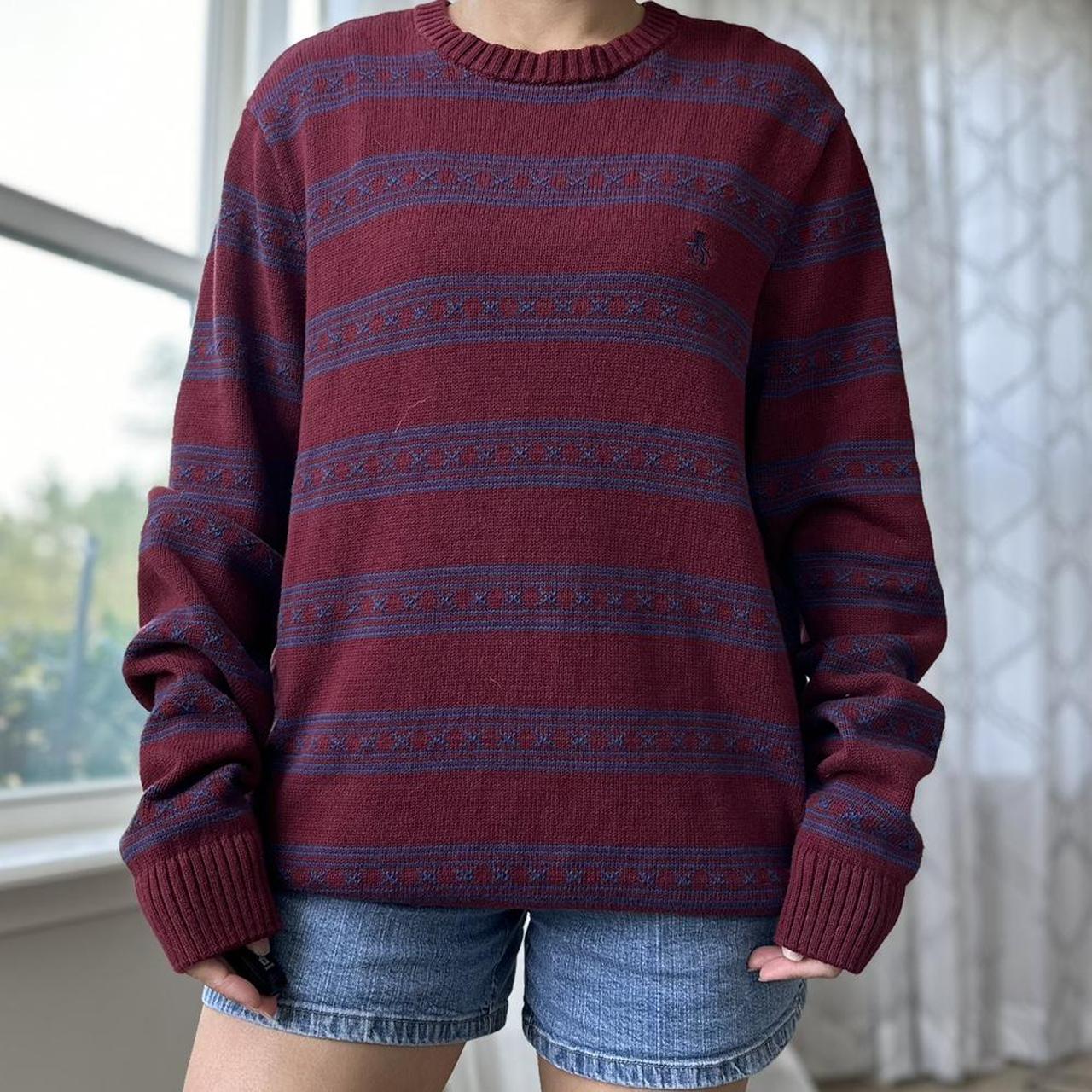 Original Penguin Women's Burgundy and Blue Jumper