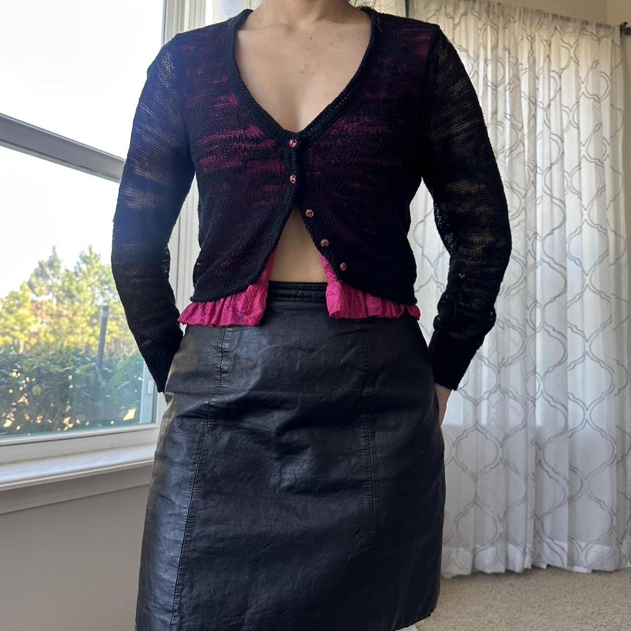 Betsey Johnson Women's Black and Pink Cardigan