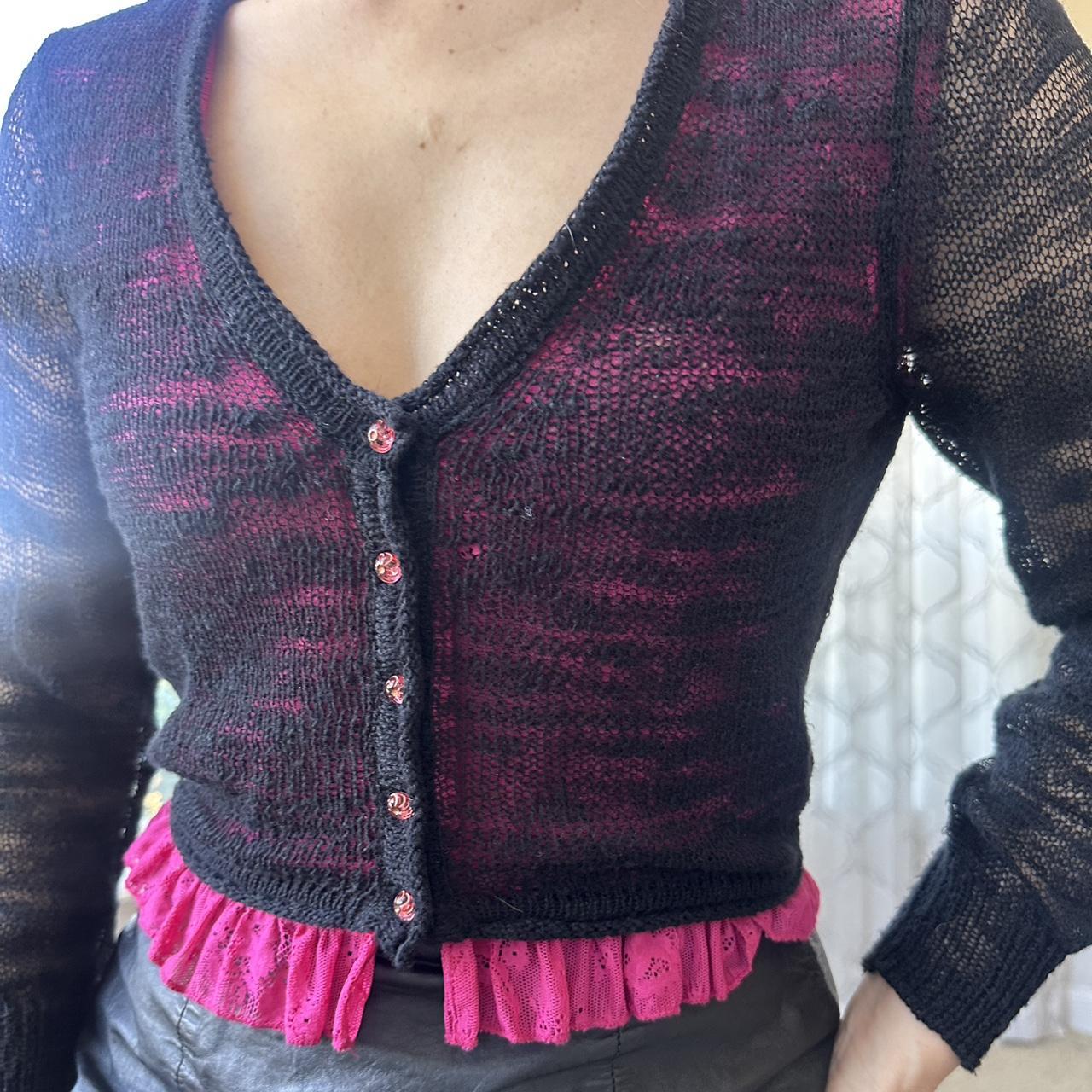 Betsey Johnson Women's Black and Pink Cardigan