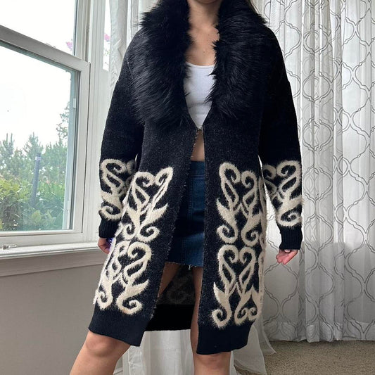 Women's Black and Cream Cardigan