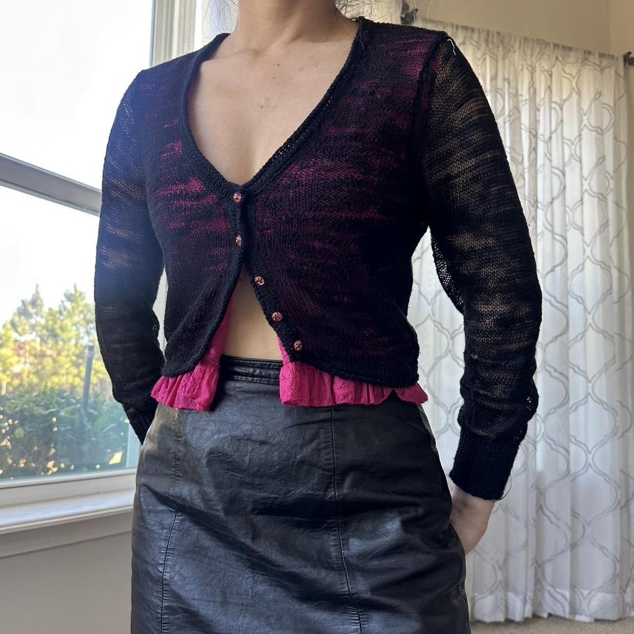 Betsey Johnson Women's Black and Pink Cardigan