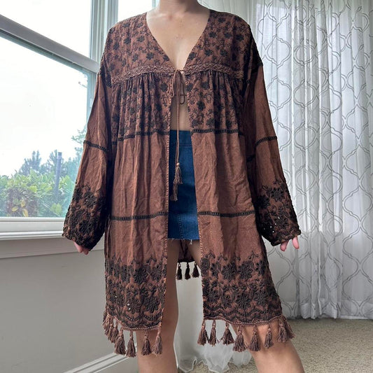 Women's Brown and Tan Cardigan