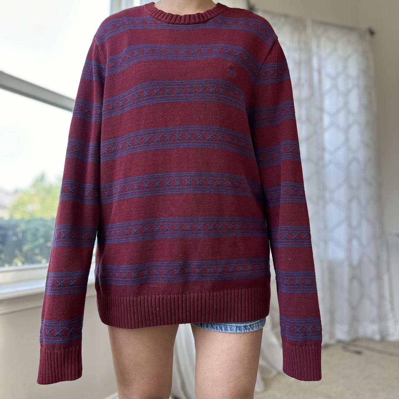 Original Penguin Women's Burgundy and Blue Jumper