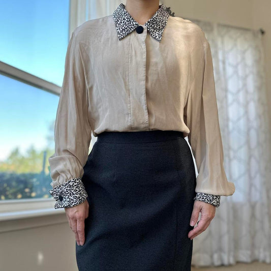 Women's Cream and Black Blouse